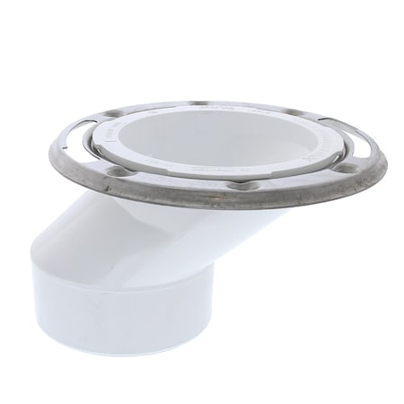 Jones Stephens 3in. x 4in. PVC Offset Closet Flange with Stainless Steel Ring less Knockout C57434